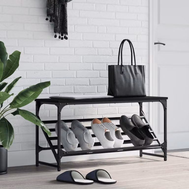 Scarpiera nera vidaXL in legno e metallo per ingresso L: 90 cm, P: 30 cm, H: 45 cm
