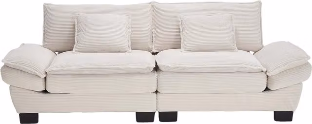 Divano moderno a 2 posti Gomyway in velluto beige con struttura in legno massiccio, L: 224 cm, P: 81 cm, H: 81 cm