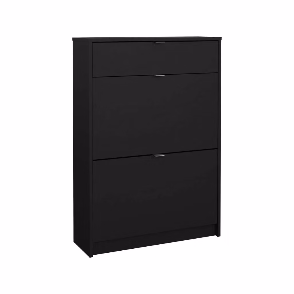 Scarpiera Theophile DMORA, Mobile porta scarpe e armadio da ingresso moderno in MDF, Nero, L: 70,3 cm, P: 24,05 cm, H: 101,25 cm – 2
