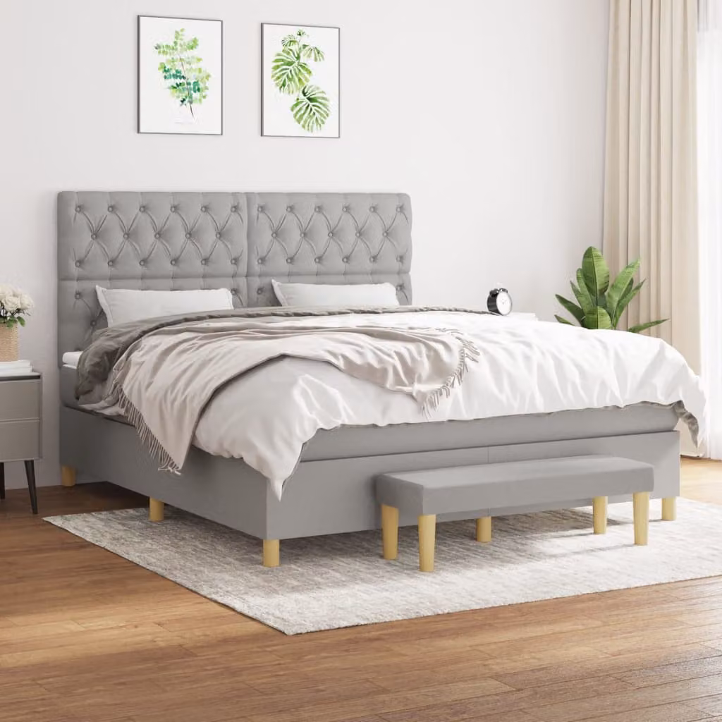 vidaXL Giroletto a Molle Ibrido con Materasso in Tessuto Grigio e Bianco L/P/H: 160 x 200 x 128 cm – 1