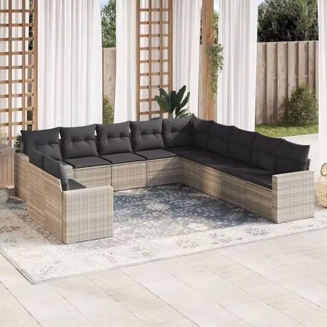 Set di Divani da Giardino a L VIDAXL in Polyrattan Grigio con Cuscini, 11 Pezzi – 1