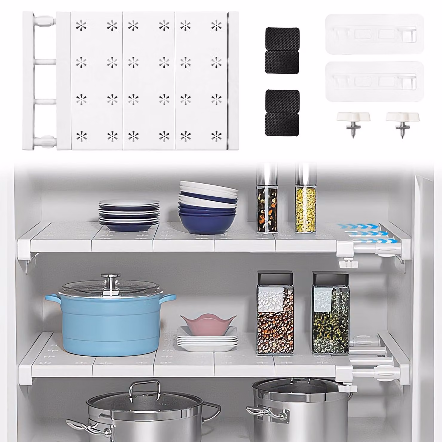 Omgoods - Ripiani regolabili, larghi 24 cm e lunghi da 38 a 60 cm, ideali per armadi e cucine