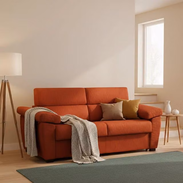 Divano Letto Trino DMORA a 3 Posti Sfoderabile Arancione Made in Italy L: 225 cm, P: 95 cm