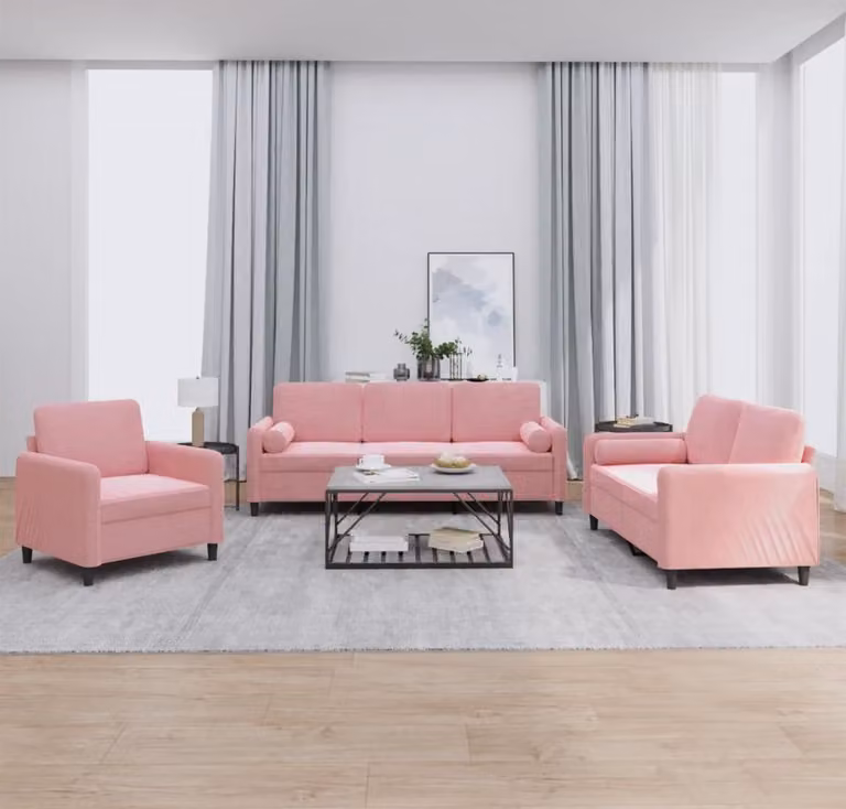 Maison Exclusive - Set divano a 3 pezzi con cuscini in velluto rosa