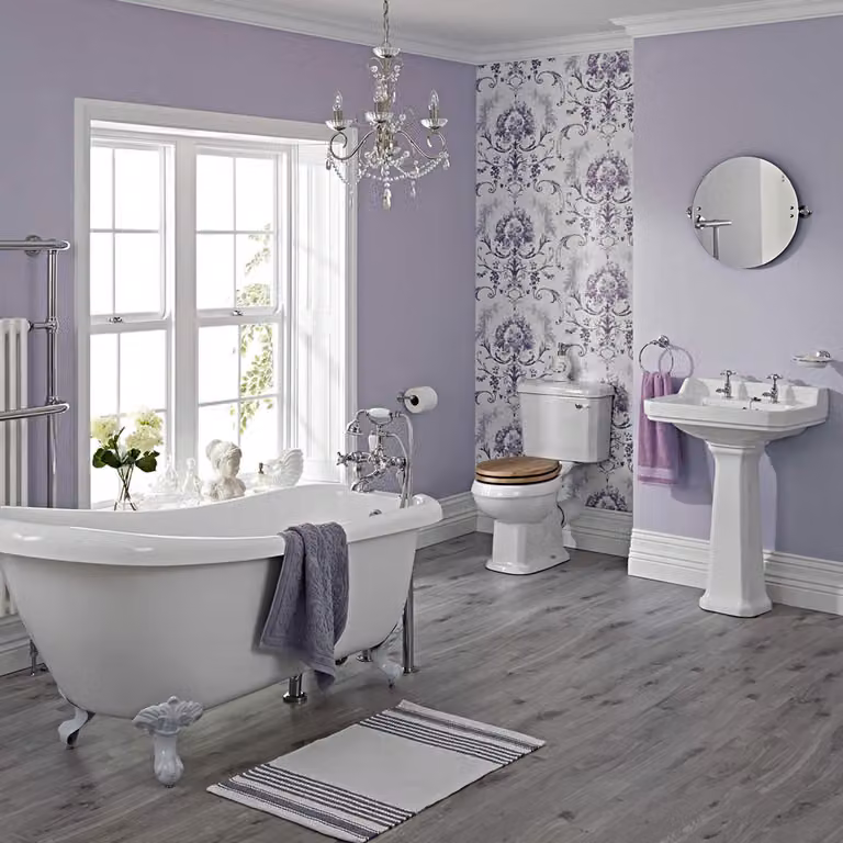 Set Bagno con Vasca Freestanding, Lavabo Su Colonna, Sanitario WC Monoblocco e Rubinetteria - Carlton