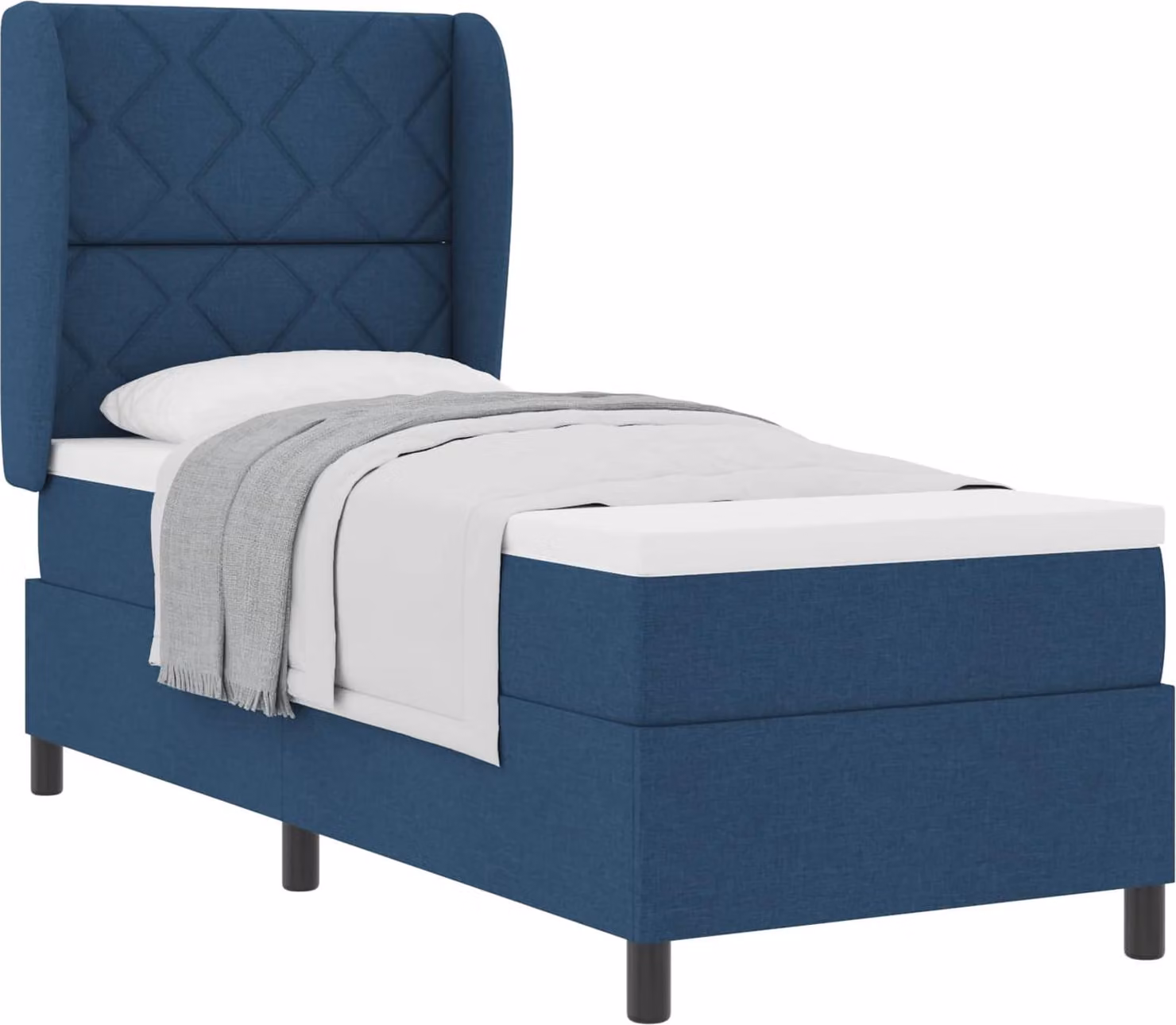 Letto a molle insacchettate con materasso e testata in tessuto blu 80 x 200 cm