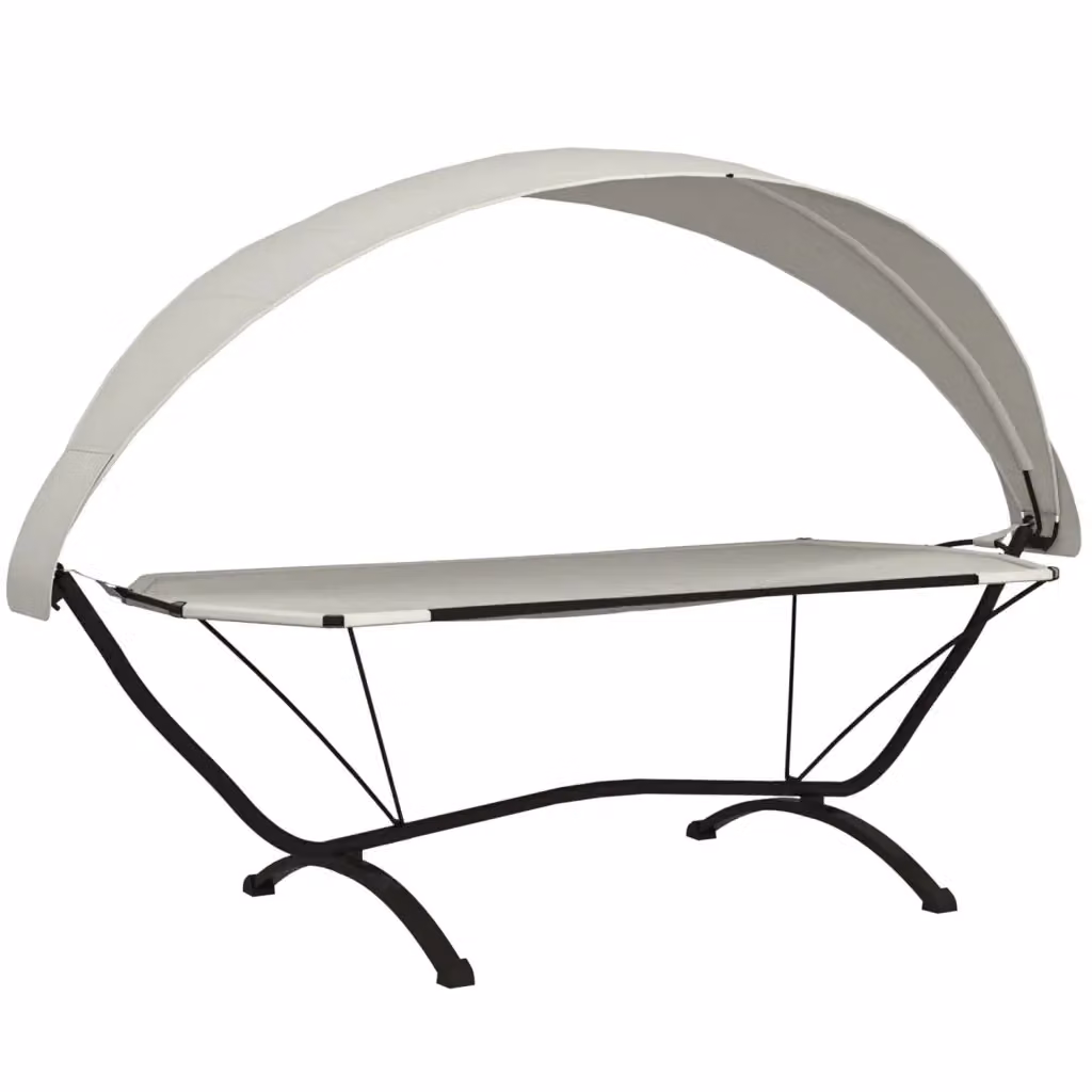 Lettino da esterno con tettuccio beige vidaXL in acciaio verniciato a polvere e tessuto – 2