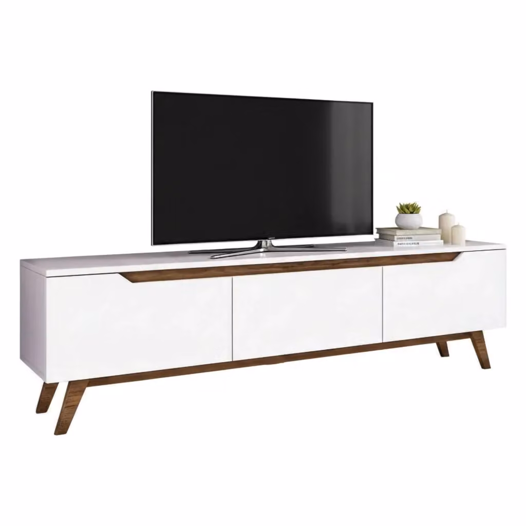 Mobile porta TV Apatite DMORA, Credenza moderna per soggiorno in legno e MDF, Bianco, L: 180 cm, P: 35 cm, H: 48,6 cm – 2