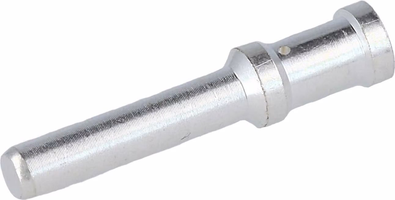 Connettore a crimpare HARTING C-Crimpkontakt, contatto a spillo (M) da 6 mm², AWG10, colore argento, 1 pezzo. Materiale: lega di rame. Quantità: 1 pezzo
