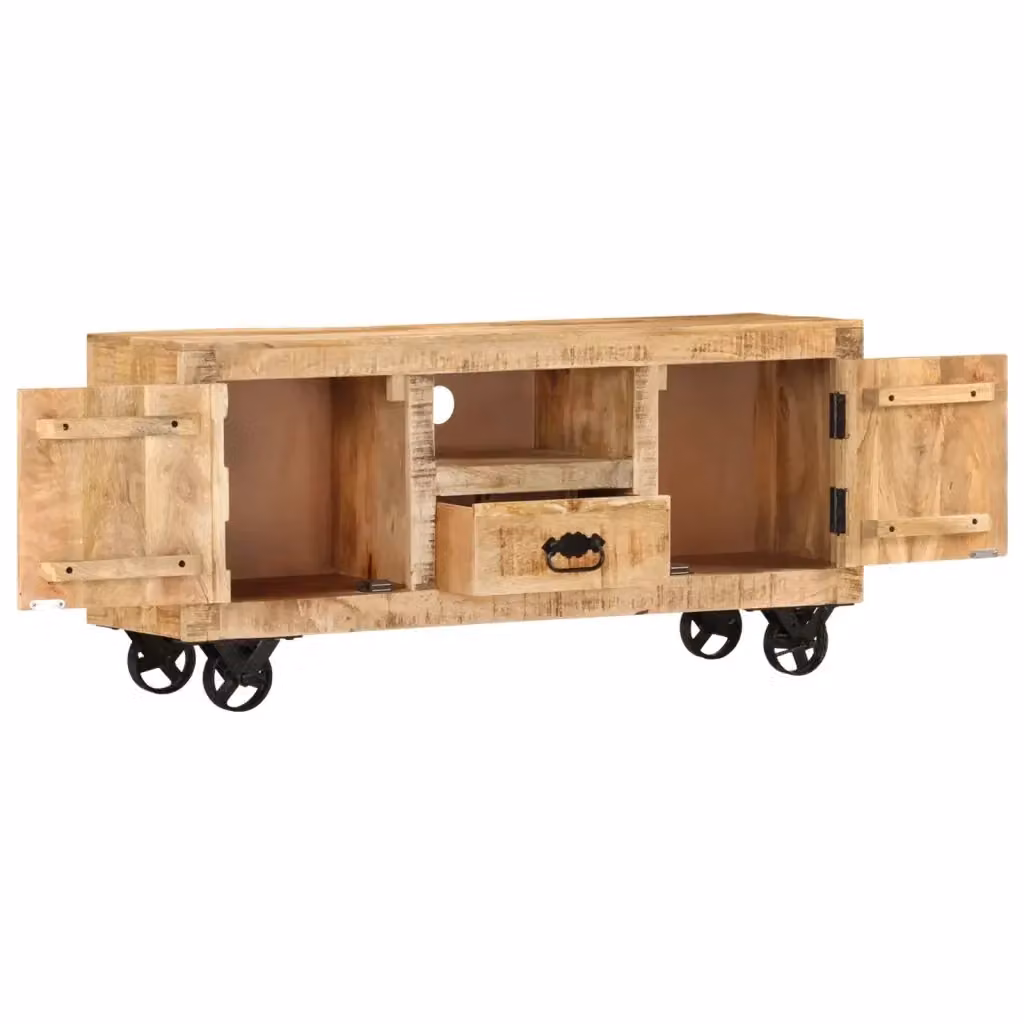 Mobile Porta TV Industrial vidaXL in Legno di Mango e Metallo, Marrone, L: 110 cm, P: 30 cm, H: 50 cm – 2