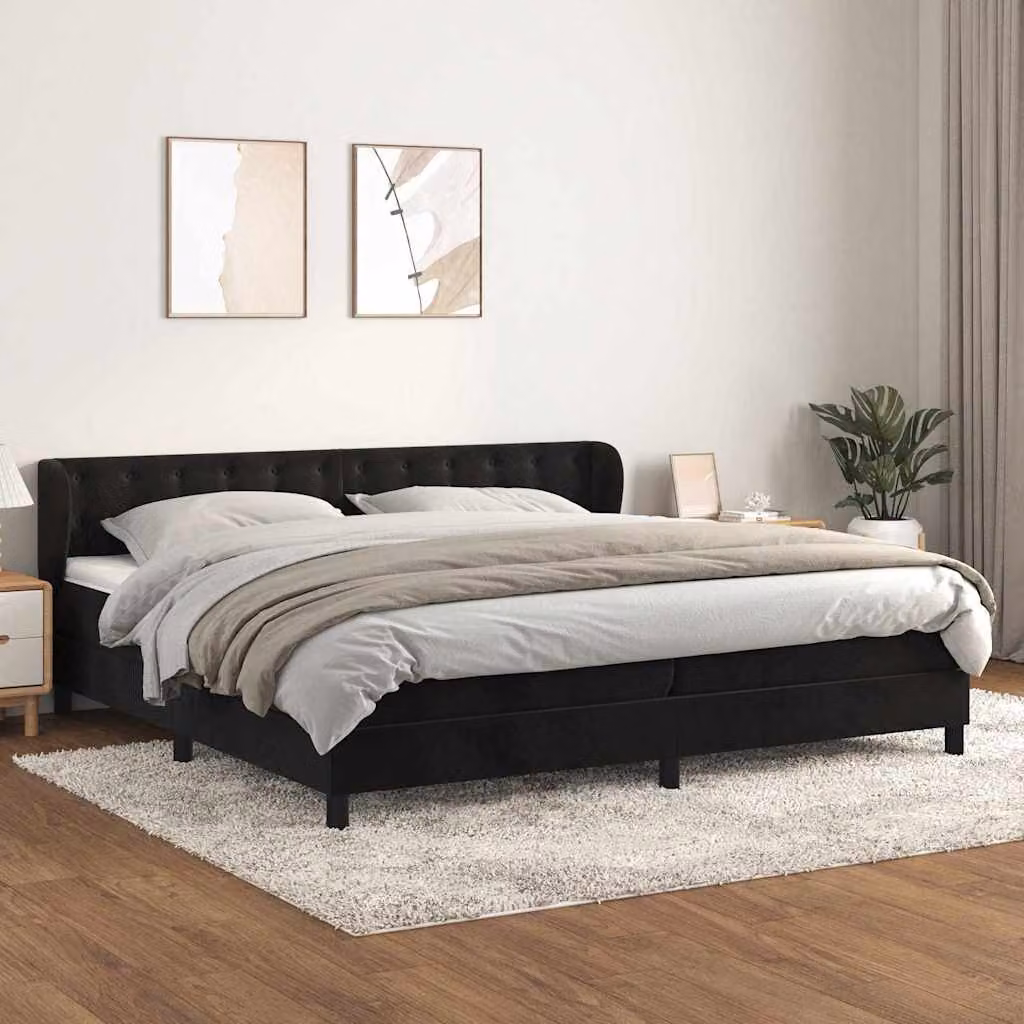 vidaXL Giroletto a Molle con Materasso in Velluto Nero L/P/H: 200 x 200 x 88 cm – 1