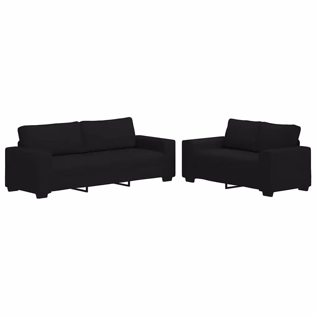 Set di 2 Divani Moderni vidaXL in Tessuto Nero con Cuscini – 2