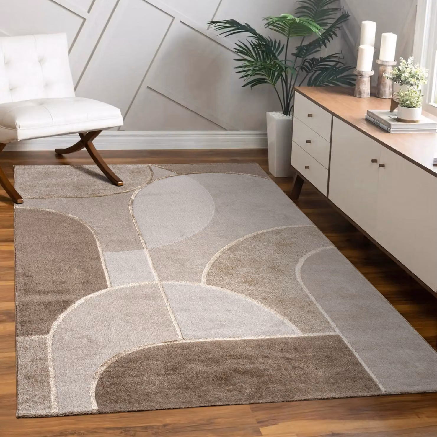 Tappeto Tiana beige con effetto alto-basso, design geometrico moderno, L: 160 cm x P: 230 cm – 2