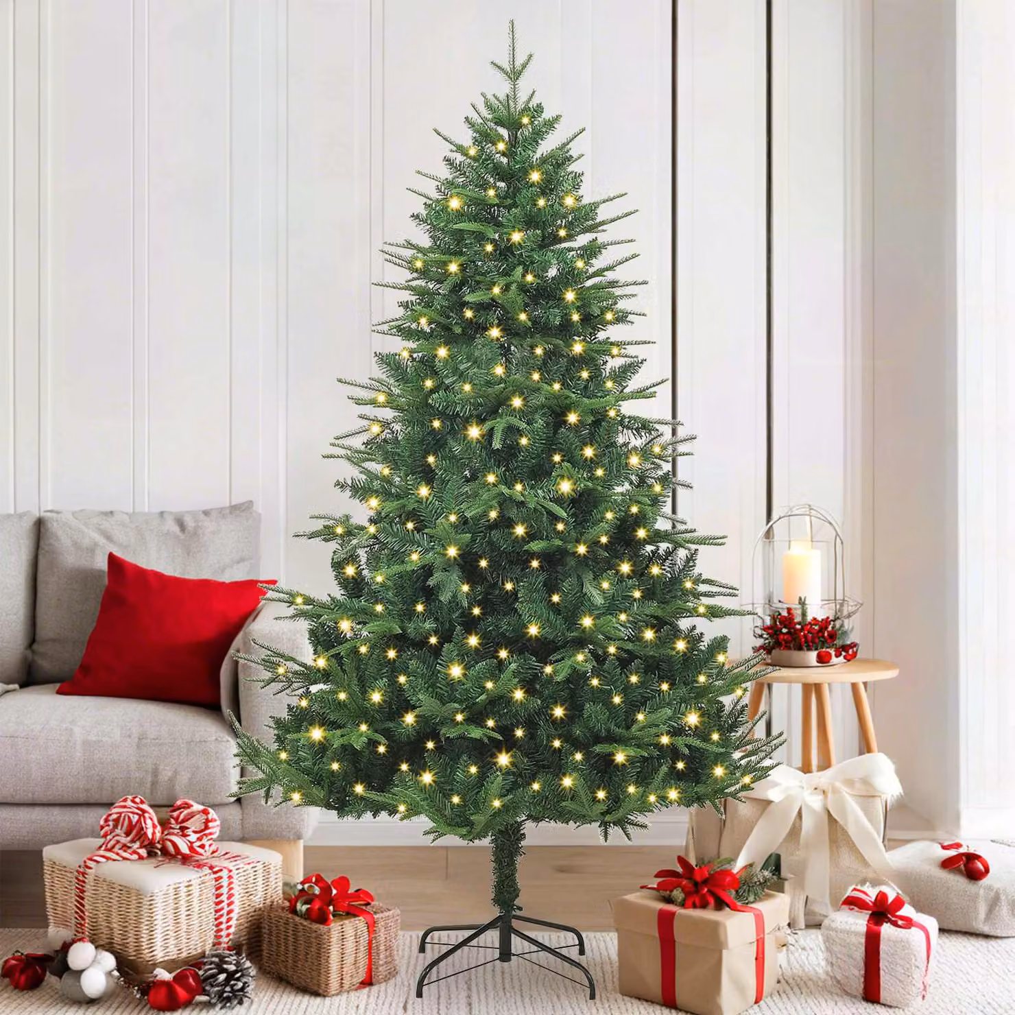 vidaXL Albero di Natale artificiale preilluminato 300 LED Bianco caldo