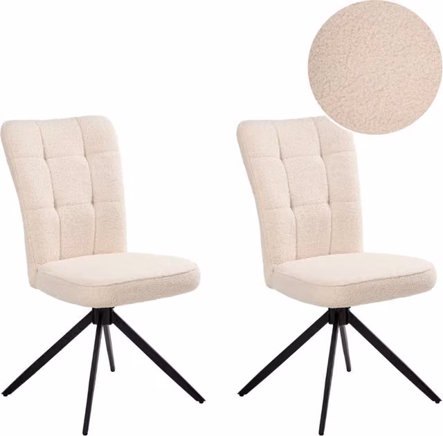 Set di 2 sedie da pranzo girevoli BELIANI in tessuto bouclé beige con base in metallo nero