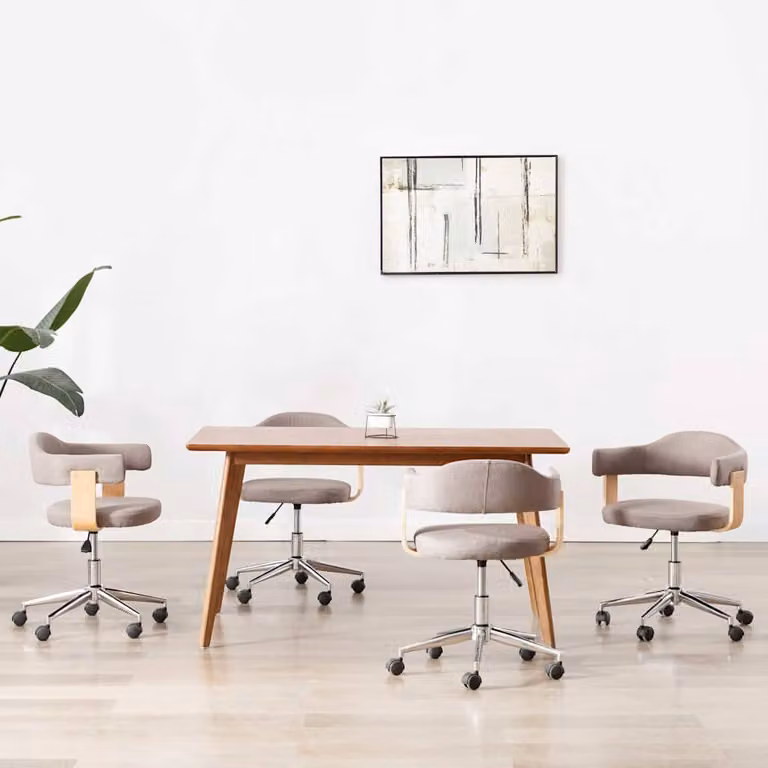 Set di 4 sedie da pranzo girevoli vidaXL in tessuto e legno, colore grigio talpa, design moderno con rotelle