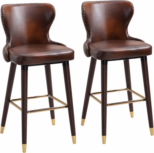 Set di 2 sgabelli da bar 52x53x101 cm in similpelle marrone con gambe in legno