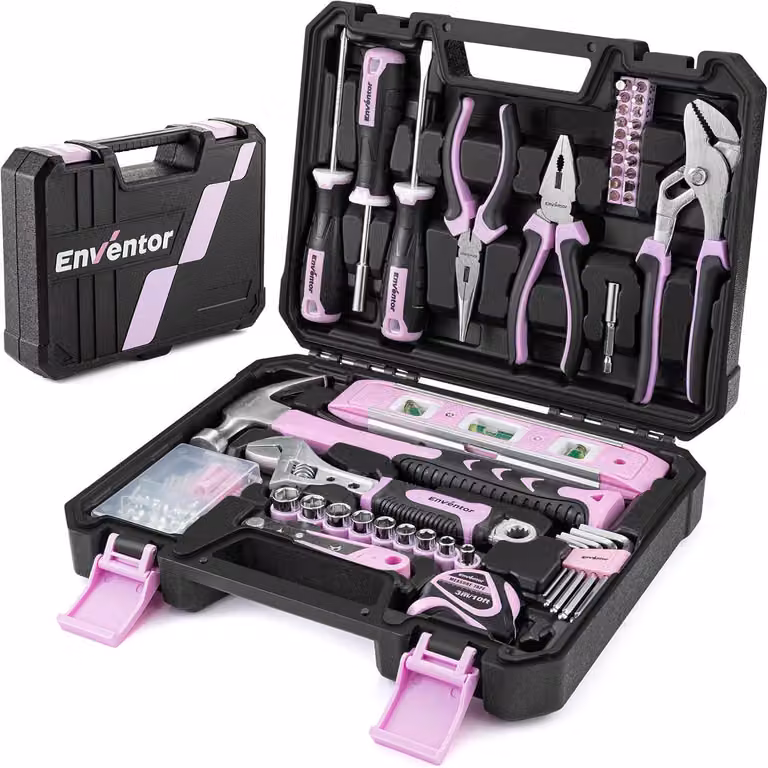 Kit di attrezzi per uso domestico, pensato per le donne, composto da 158 pezzi, colore rosa