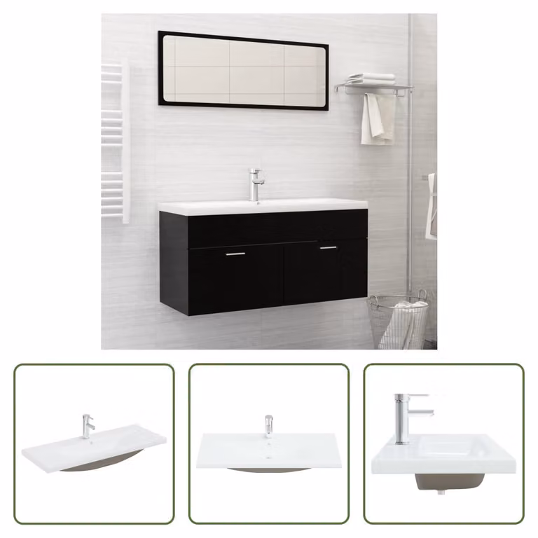 The Living Store Lavabo da incasso con rubinetto 101x39x18 cm in Vetroceramica bianca