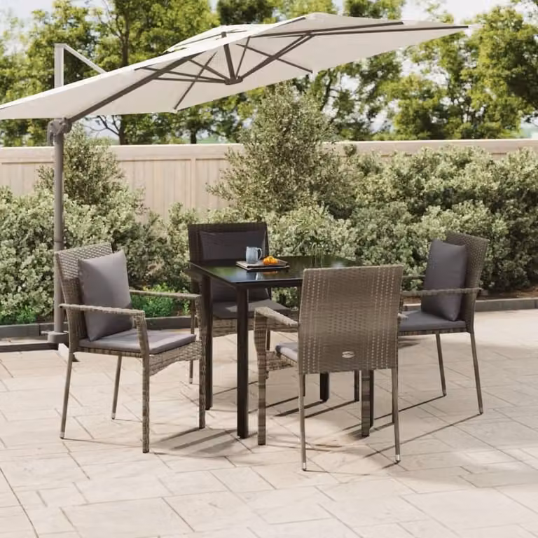 Maison Exclusive - Set da pranzo da giardino a 5 pezzi con cuscini in rattan sintetico nero e grigio