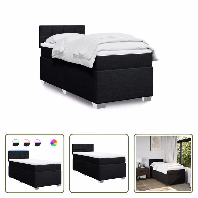 The Living Store Letto a molle con materasso nero 80x200 cm in tessuto