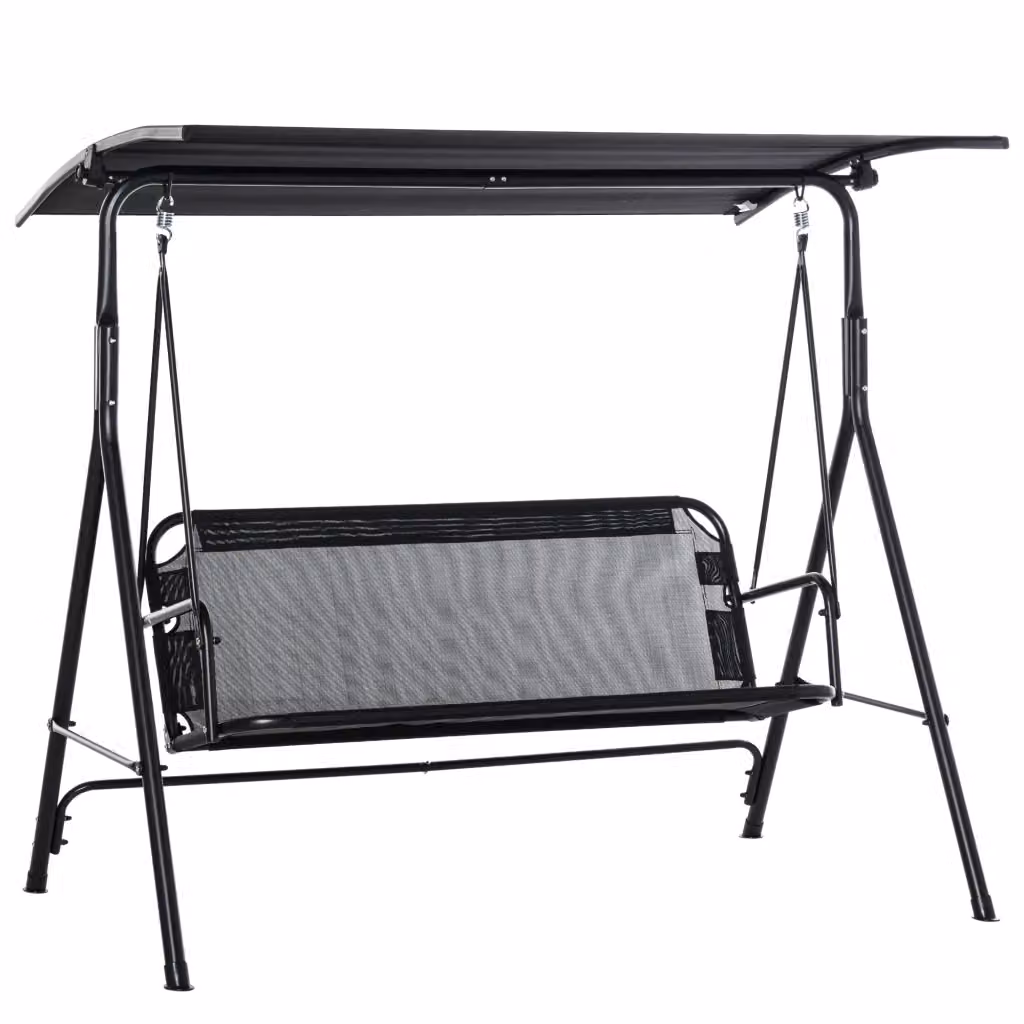Dondolo da giardino a 2 posti Xylo con tettuccio regolabile nero L/P/H: 172 x 110 x 155 cm – 2