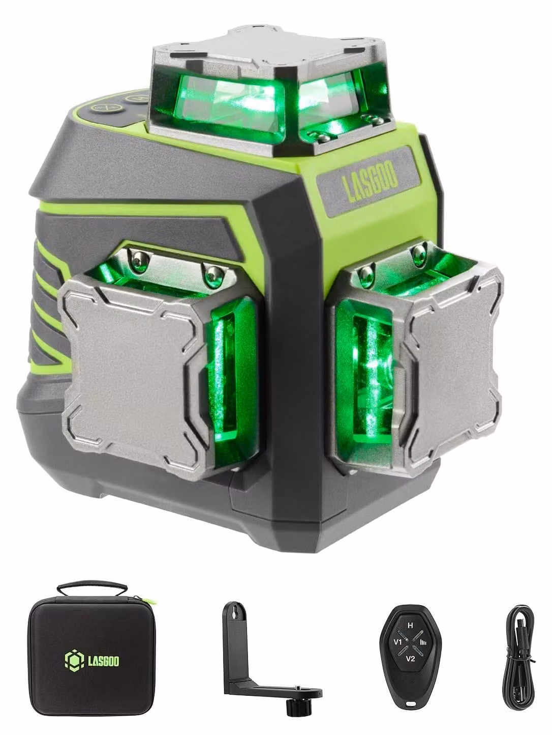 Livella laser a raggio verde, autonivelante, con portata 3x360°, alimentata da batteria da 4000 mAh, realizzata in plastica