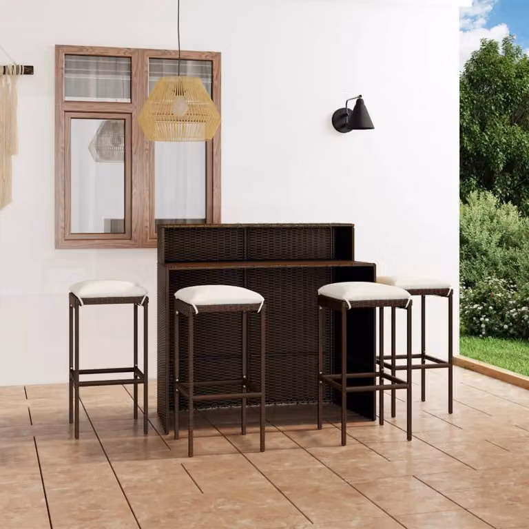 The Living Store Set bar da giardino 5 pezzi con cuscini marrone