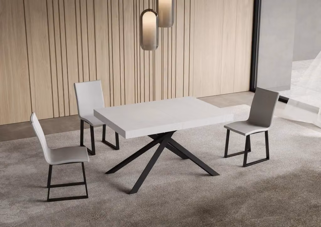 Tavolo Allungabile Niket GIORDANOSHOP Bianco Frassino con Gambe Antracite L/P/H: 120-224 x 90 x 74 cm – 2