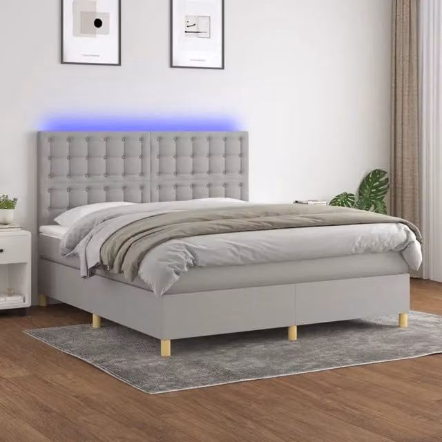 Letto con Materasso a Molle e Illuminazione LED vidaXL, Grigio Chiaro, L/P: 160 x 200 cm – 1