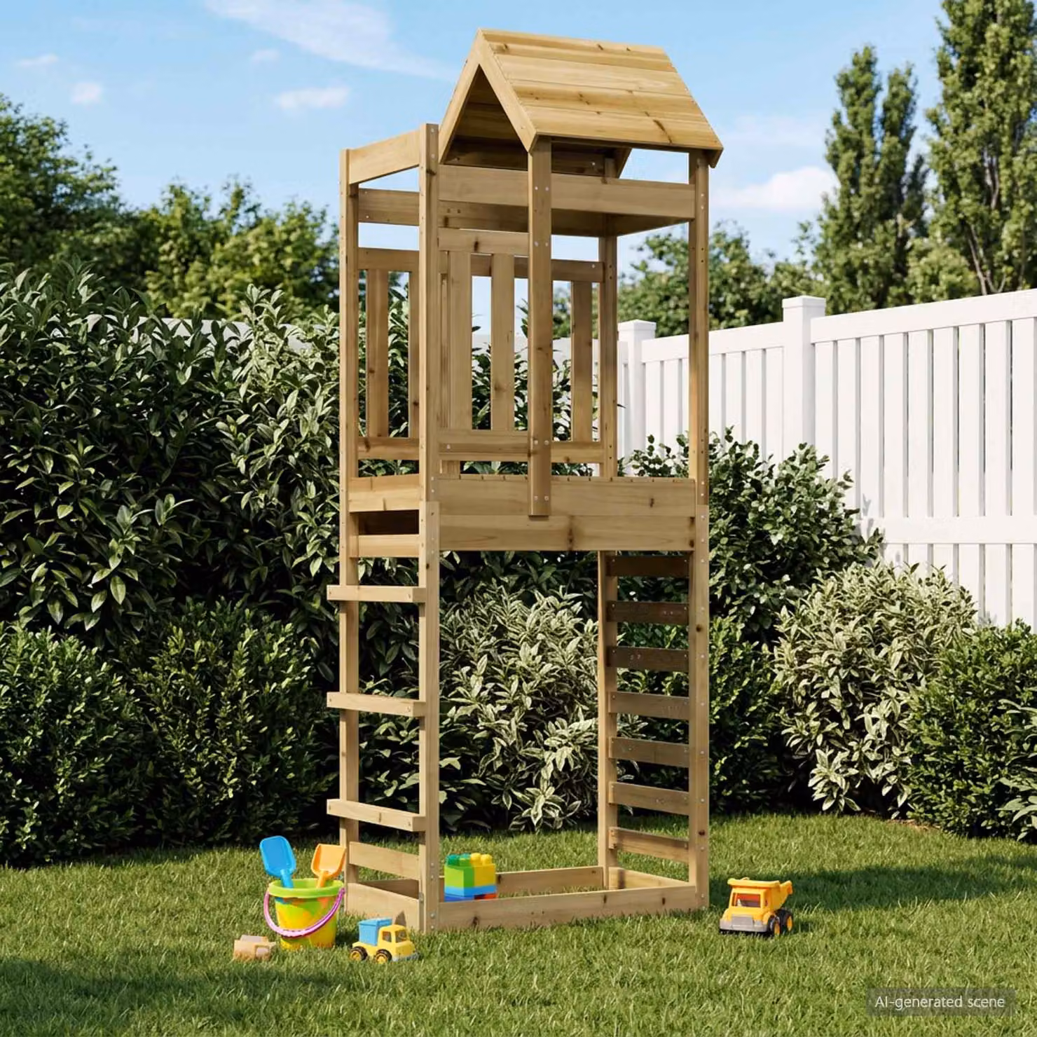 vidaXL Torre da Gioco in Legno Solido Marrone, H: 238 cm, L: 85 cm, P: 52,5 cm