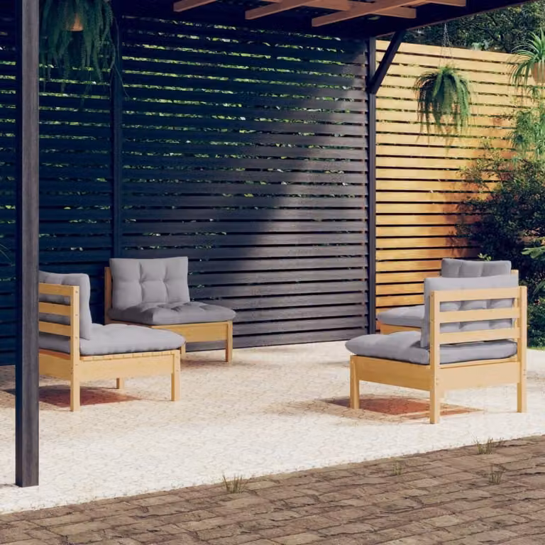 Maison Exclusive - Set Divani da Giardino 4 pz con Cuscini Grigi Massello di Pino