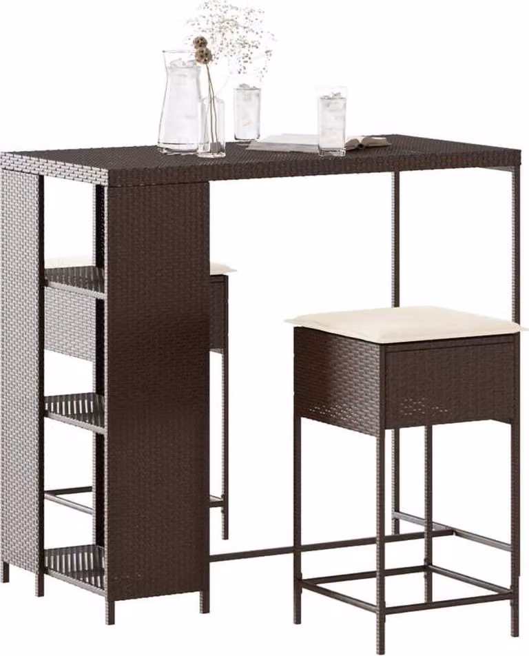 Maison Exclusive - Set da giardino da 3 pezzi con cuscini, in polyrattan marrone
