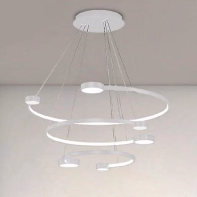Trade Shop Lampadario a Sospensione LED Moderno con 3 Semi Cerchi e Telecomando, Bianco