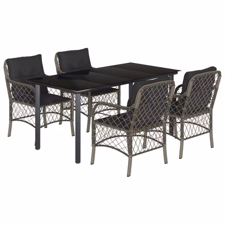 Set da Pranzo da Giardino 5 pz con Cuscini in Polyrattan Grigio