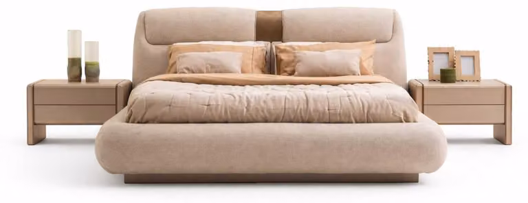Set di mobili da camera da letto letto beige, armadio e comodini completi