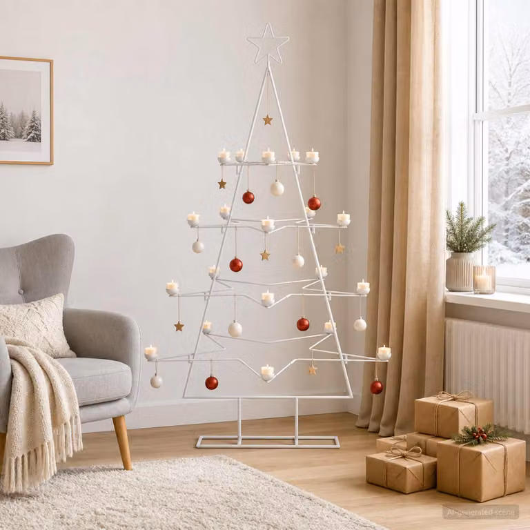 Albero di Natale vidaXL KUOPIO in metallo bianco con supporto, Altezza: 140 cm