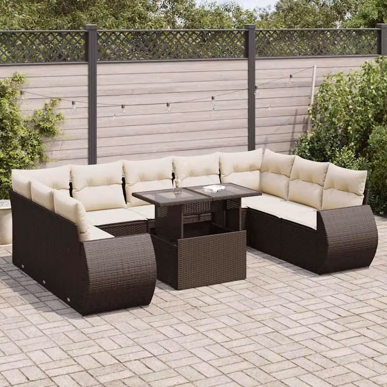 Maison Exclusive - Set Divani da Giardino 10pz con Cuscini in Polyrattan Marrone