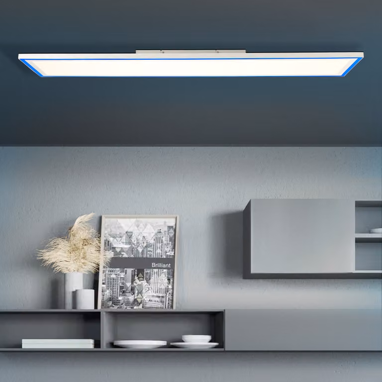 BRILLANTE pannello LED moderno a superficie LANETTE | 120x30cm | Lampada da soffitto dimmerabile con framelight RGB e telecomando | 37W 3800 lumen da 2700 a 6500 Kelvin | Metallo/plastica