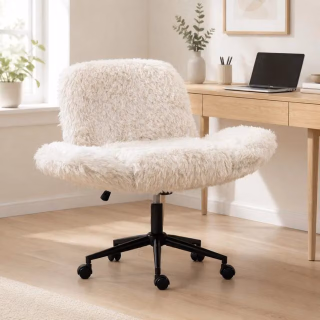 Sedia da ufficio beige in tessuto e lana con braccioli pieghevoli