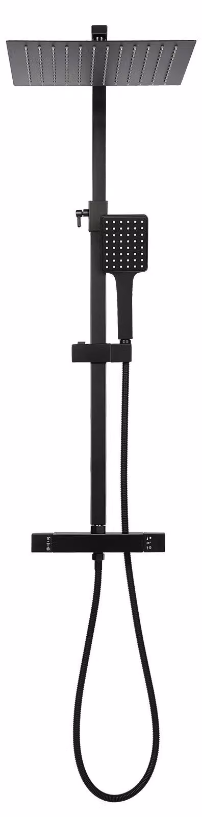 Sistema doccia con termostato - Set da incasso in ottone - Doccetta orientabile a 360° - Doccetta manuale - Altezza regolabile - Valvola in Vetroceramica - Colore: nero