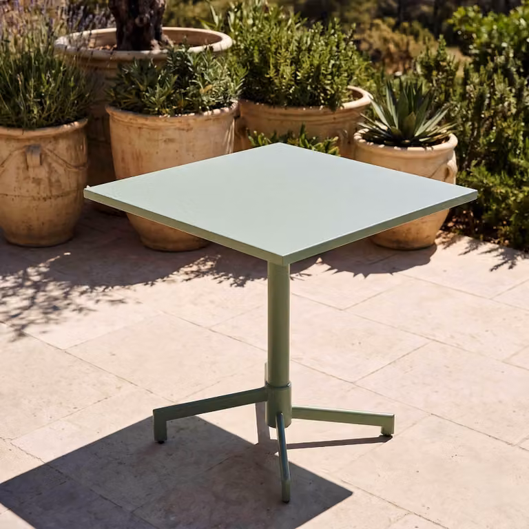 Tavolo da giardino bistrot quadrato con piano pieghevole verde salvia - Oviala Palavas