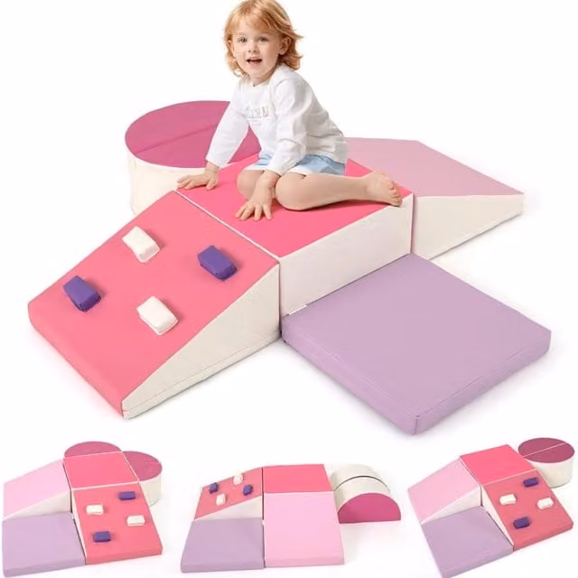 Set di 6 blocchi da arrampicata in schiuma rosa per interni con chiusure a velcro