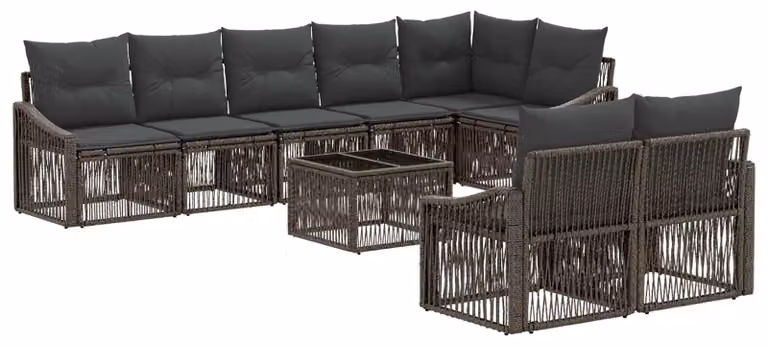 Set Divano da Giardino 9 pcs Grigio polyrattan