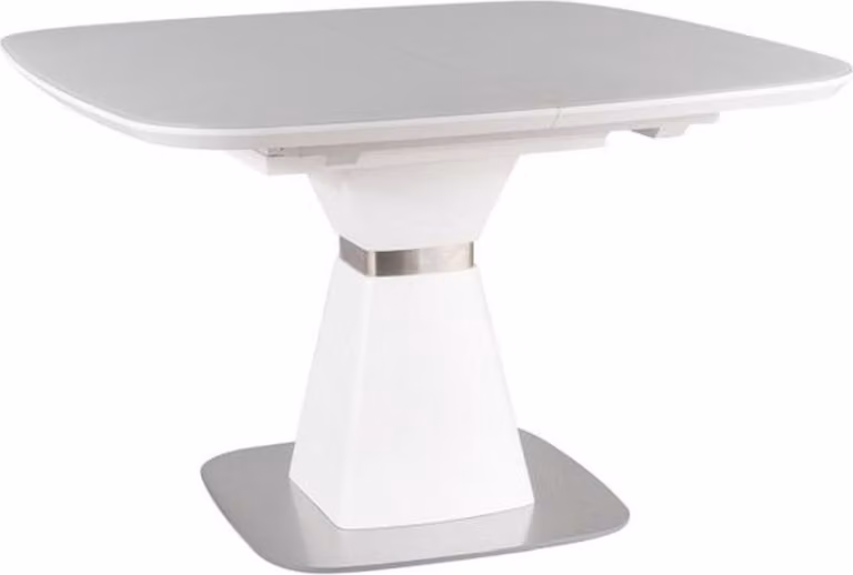 Casa Padrino tavolo da pranzo bianco opaco / argento 120-160 x 120 x h. 76 cm - Tavolo da pranzo moderno allungabile con piano in vetro temperato - Mobili da sala da pranzo