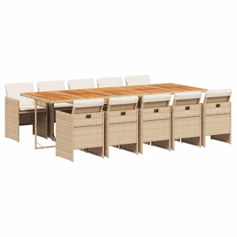 Set da Pranzo da Giardino 11 pz con Cuscini Beige in Polyrattan