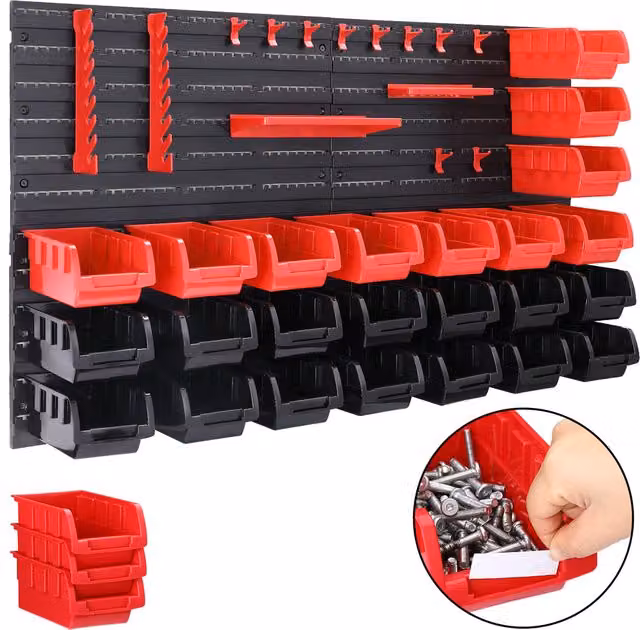 Set di 43 scatole impilabili da parete Deuba in plastica multicolore per officina – 1