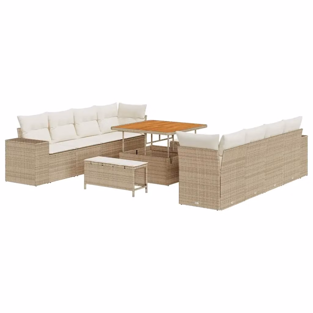 Set Divano da Giardino vidaXL 11 pz in Polyrattan Beige con Cuscini e Tavolino – 2
