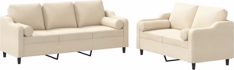Set Divani 2 pz con Cuscini Crema in Tessuto