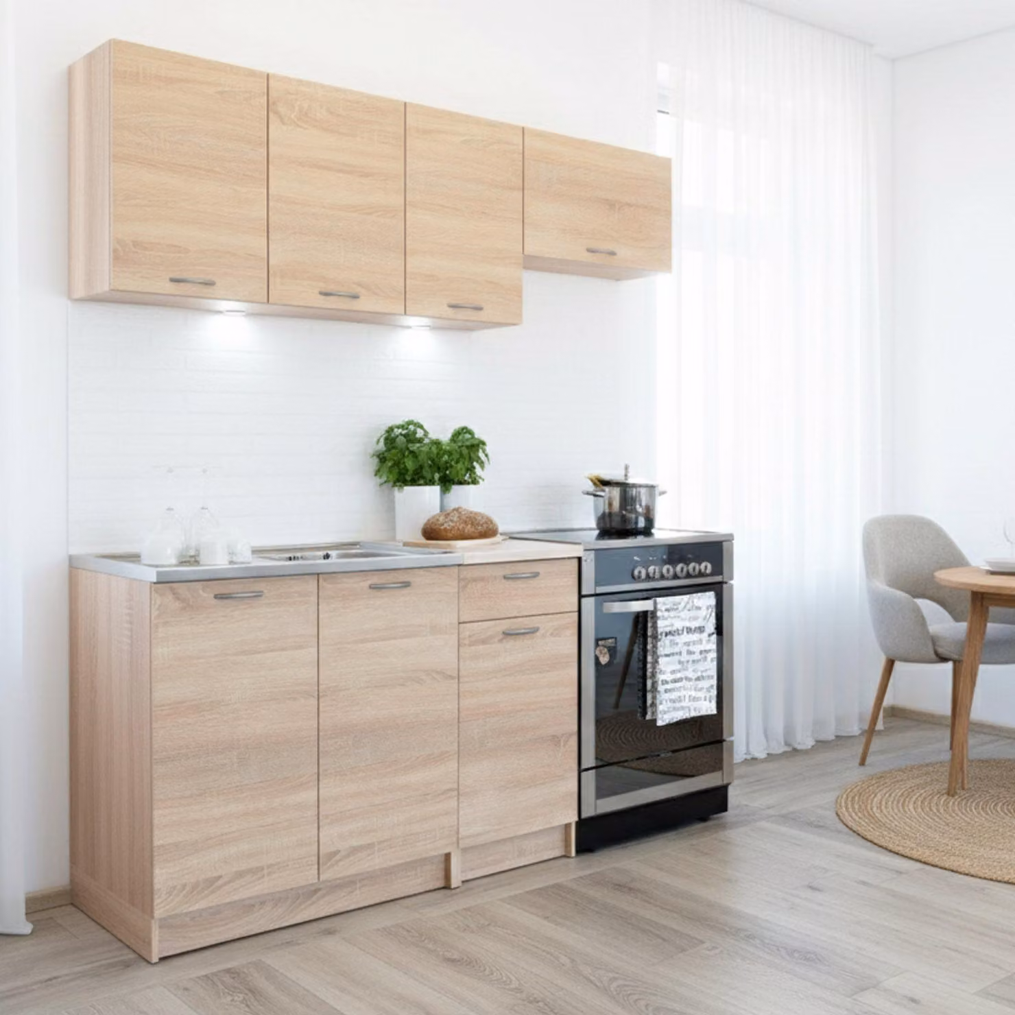 Sora - Cucina, Marrone Rovere, Modulabile, Elettrodomestici non inclusi